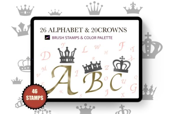 Elevate Your Digital Art with Alphabet, Crowns, and Procreate 46 Stamps